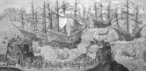 1520年5月31日、ドーバーでのヘンリー8世の乗船（1491-1547）、フランス王フランシス1世（1494-1547）のパブとのインタビューの準備。 1781年にジェームズ・ベイザによって刻まれた（バンド写真